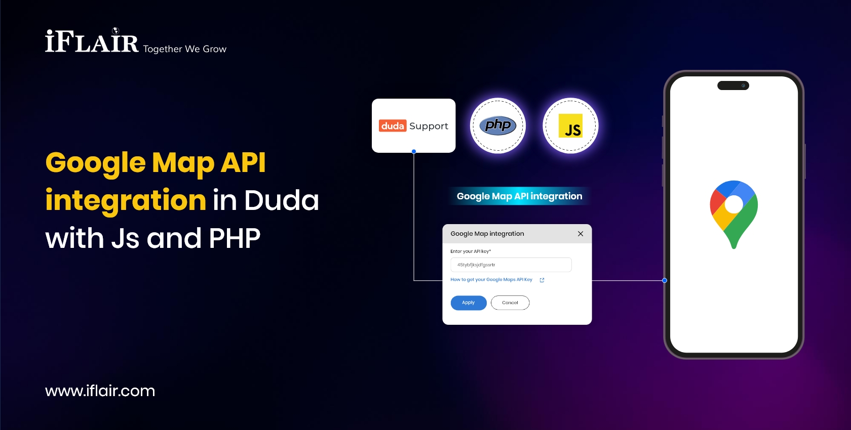 Google Map APIintegration in Dudawith Js and PHP
