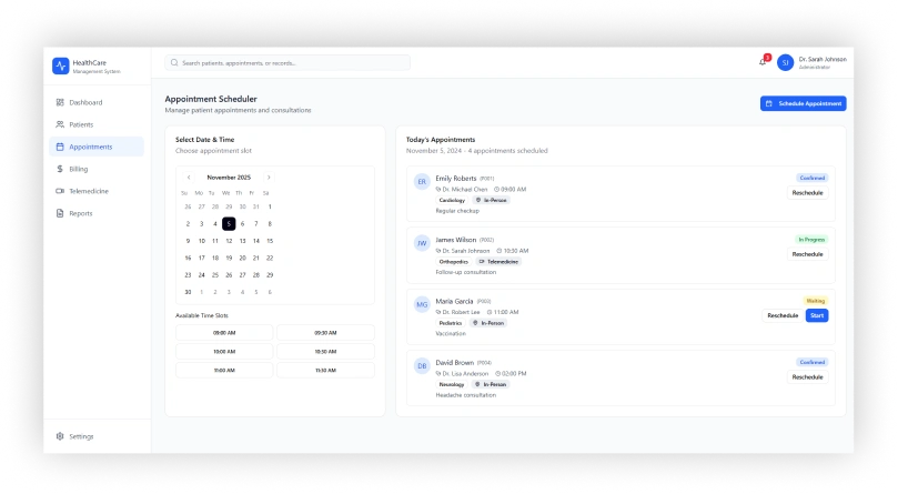 Healthcare Management System Appointments